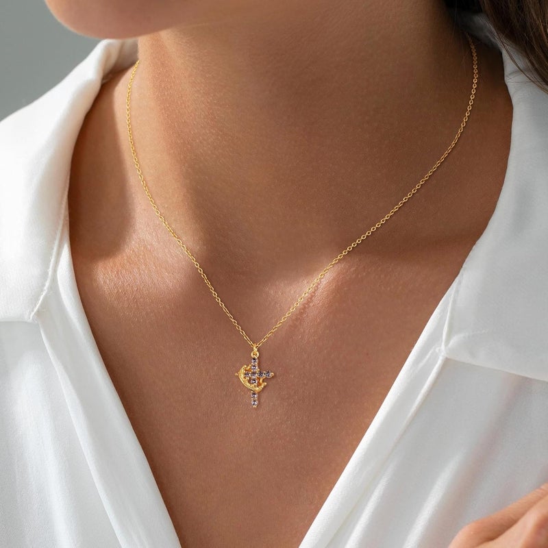 Robaice Upgraded Crown Cross Necklace for Women, 14K Gold Plated Crown Cross Pendant Necklace, Non-Tarnish Faith Jewelry for Women, Christian Religious Gifts for Her - Image 4